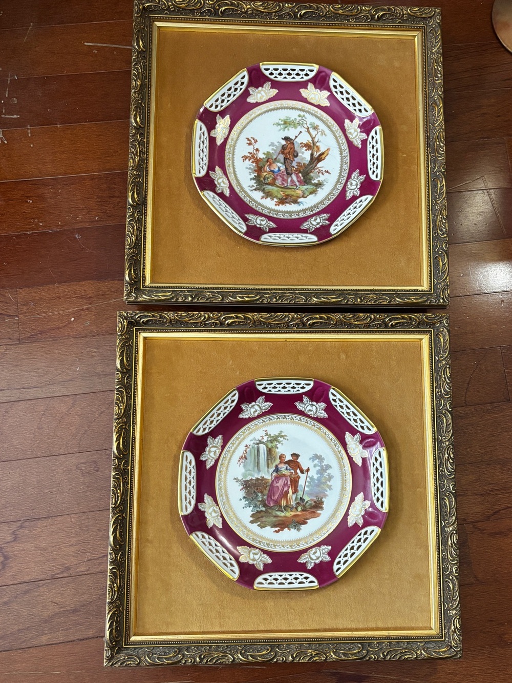 Vintage Bavarian Porcelain Plates Framed Wall Art – A Matching Pair